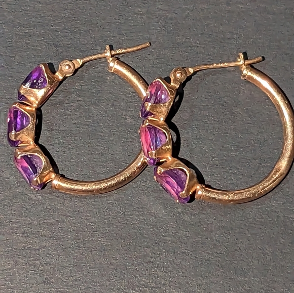 10k small gold hoops with amethyst genuine